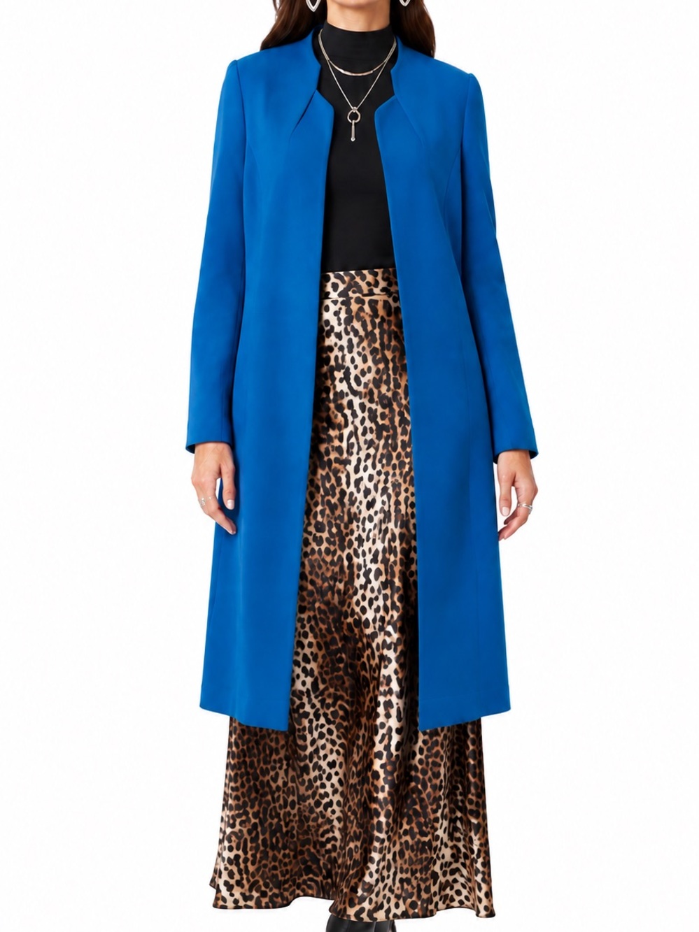 Tahari Arthur S Levine Cobalt Blue Longline Duster Coat Blazer Size 8
